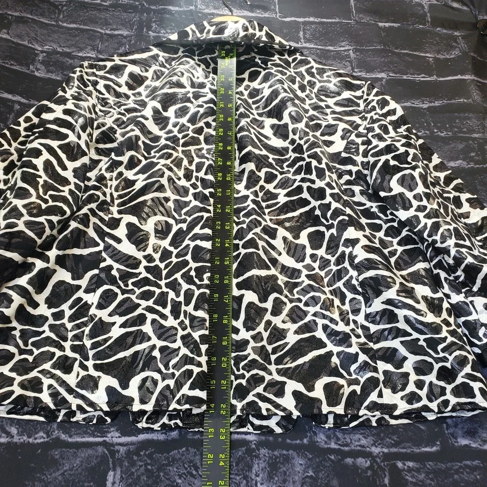 Chicos 2 Seema Jacket Womens Large Black White Stony‎ Path 3/4 Sleeve